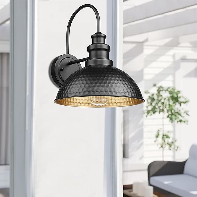 Casia Outdoor Farmhouse Barn Lights, Anti-Rust Outdoor Wall Sconce, Exterior Wall Lights, Front Door Mounted Lighting Fixture,Vintage Gooseneck Lighting for Porch,Garage,Patio (Black, 2 Pack)