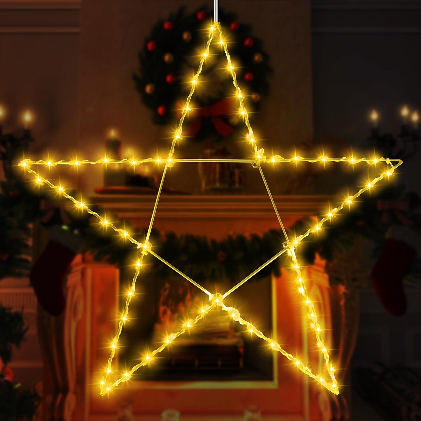 Retisee 32 Inch Large Lighted Christmas Star Warm White LED Xmas Outdoor Light up Star Motif for the Top Wall Hanging Christmas Home Indoor Outdoor Patio Porch Party Holiday Decor