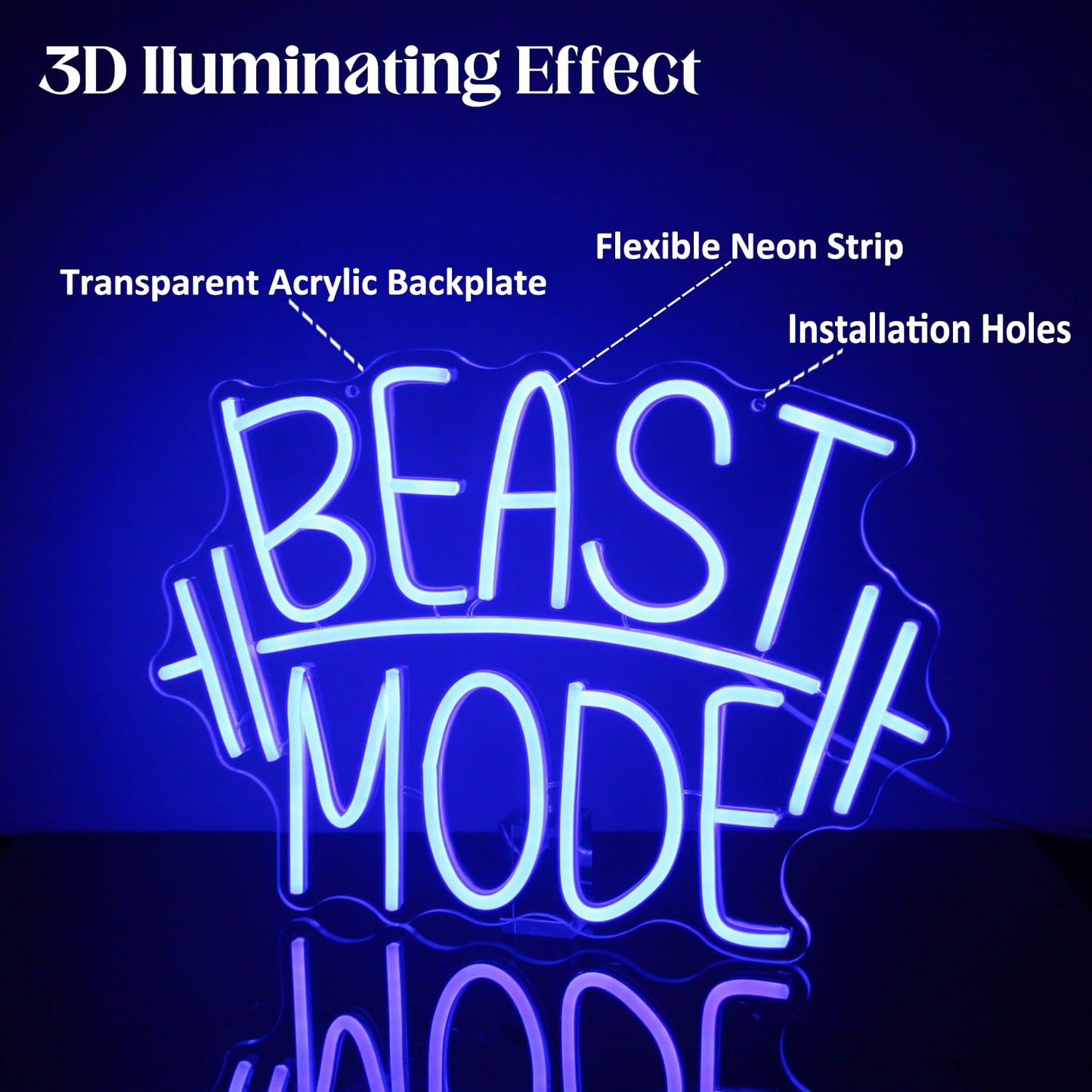 CKTBLEY Beast Mode Neon Sign Blue Letter Neon Gym Signs Motivational Wall Art Gym Decor Barbell LED Neon Lights Signs Dumbbell Neon Light for Bedroom Gym Sports Room Man Cave Decor