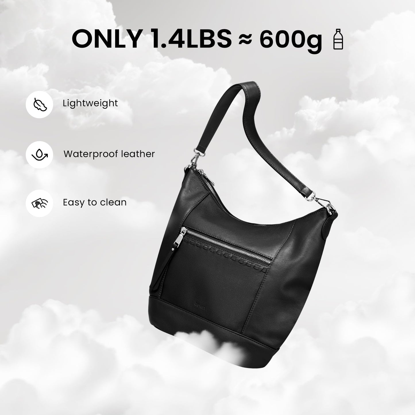 befen Black Leather Purse for Women Trendy, Womens Medium Genuine Leather Hobo Purse, 2026 Crossbody Shoulder Handbags for Women Lightweight