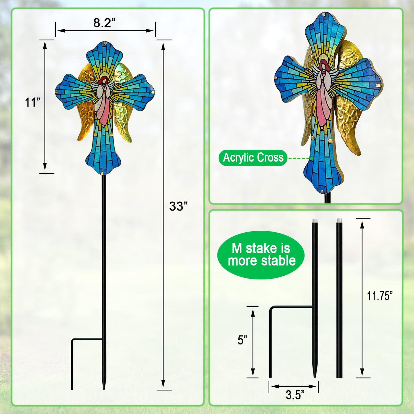 Solar Cross Garden Stake Lights for Outdoor,Cemetery Decorations Yard Patio Decor,Angel Wings Cross Solar Christmas Lights Outside,Memorial Gifts
