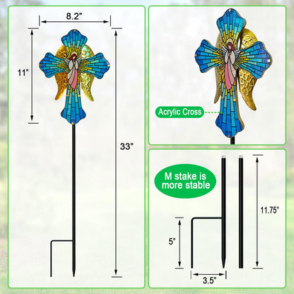 Solar Cross Garden Stake Lights for Outdoor,Cemetery Decorations Yard Patio Decor,Angel Wings Cross Solar Christmas Lights Outside,Memorial Gifts