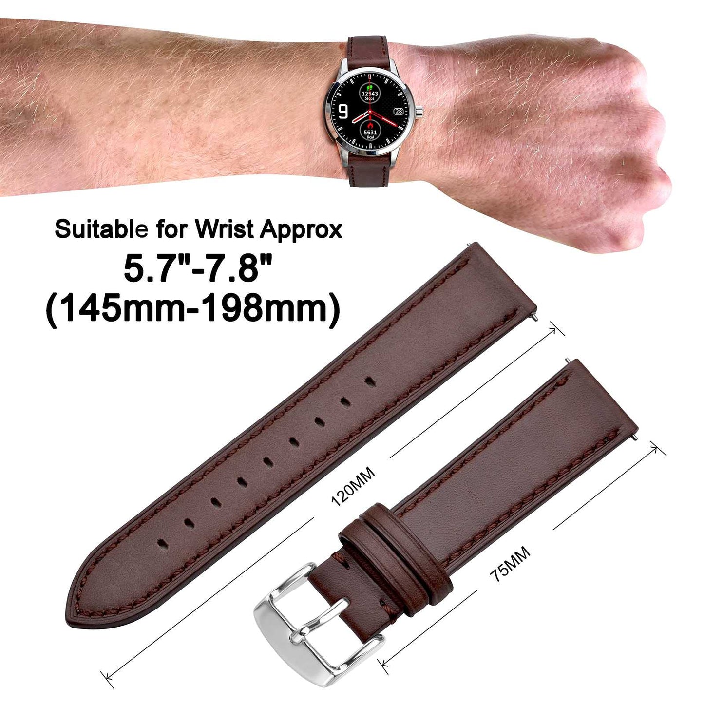 ANNEFIT Watch Band 18mm with Stainless Silver Buckle - Classic Oil Wax Leather Quick Release Watch Strap (Dark Brown)