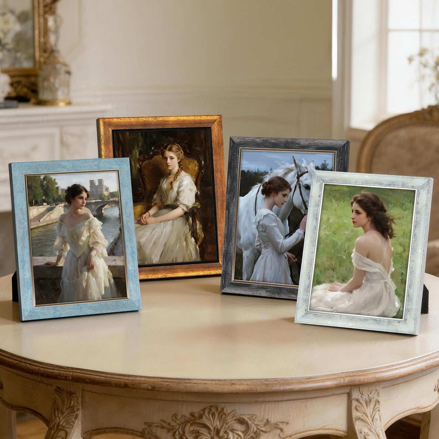 XUANLUO 9x12 Picture Frames Set of 4 Rustic Retro Photo Frame with HD Plastic Cover for Wall Mount and Tabletop Display Family Friends Wedding Gift