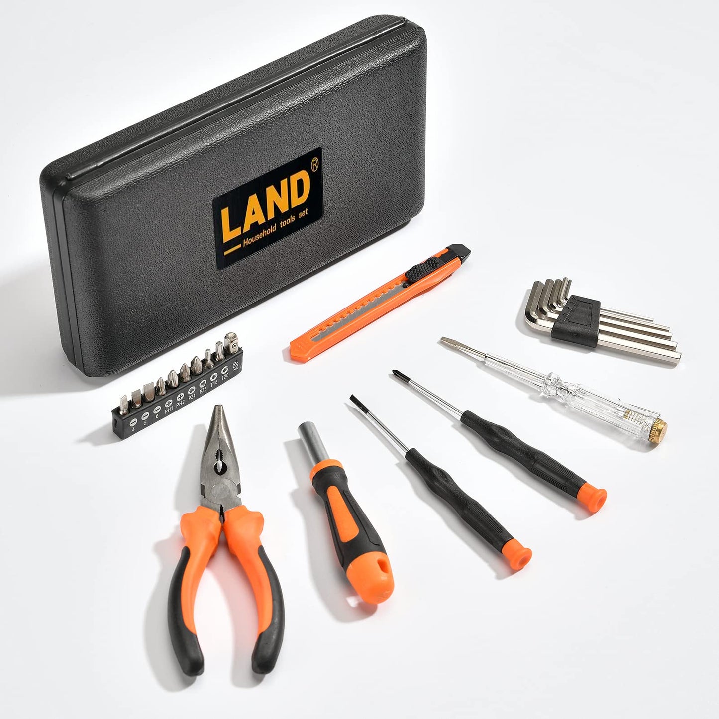 LAND 22-Piece Small Tool Kit with Toolbox - Essential Household Tool Set for Home Repair, DIY Projects, Garage & College Dorm, Includes Pliers, Screwdrivers & Portable Storage Case