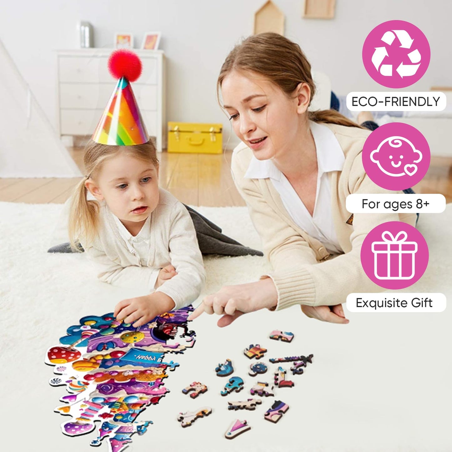 Mocfesk Birthday Cake Wooden Puzzles, Unique Shaped Wooden Jigsaw Puzzles for Kids, Small Puzzles for Grandkids, Birthday Gifts Family Games Home Decor 11.4 x 8.6 in