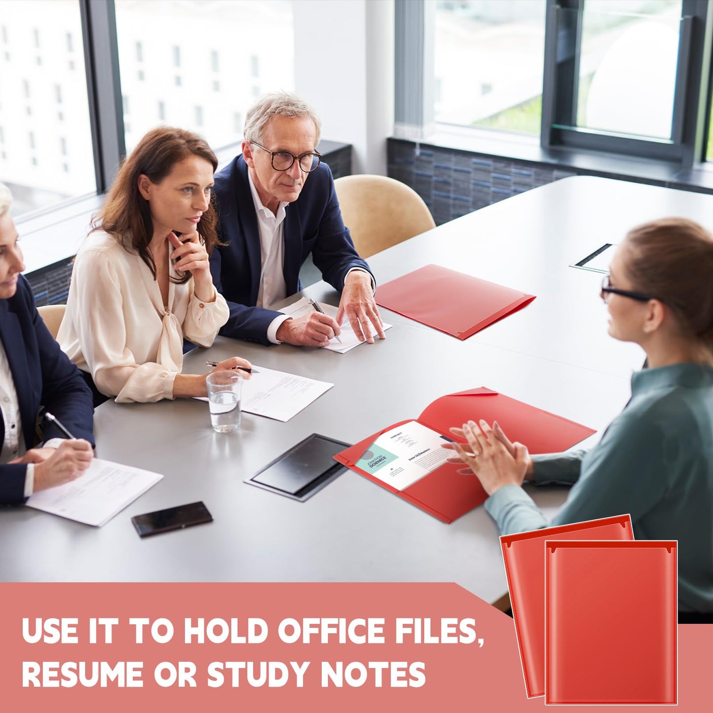 Henoyso 60 Pack Plastic Folders with Clear Front Pockets Heavy Duty File Folders with 2 Pockets and Card Slot for Classroom, School & Office Bulk Supply (Red)