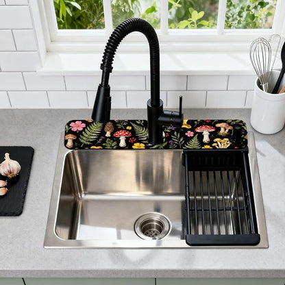 2 Pcs Kitchen Sink Splash Guard Faucet Mats Colorful Mushrooms and Flowers