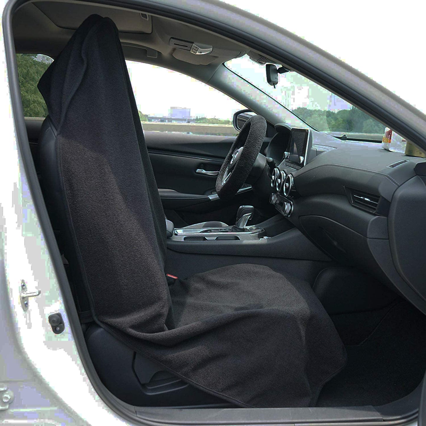 LoyaGour Car Seat Cover Protector Front Seats,for Gym Workout,Running,Swimming,Beach and Hiking,Waterproof Sweat Towel Bucket Seat Covers for Cars SUV Trucks (Black, 1Pcs)