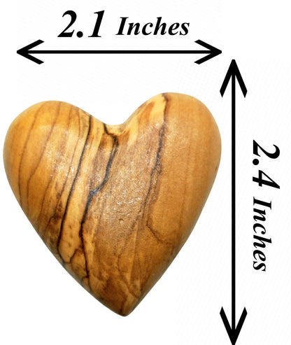 Zuluf Set of 2 Large Olive Wood Hearts 2.4" Hand Carved Wooden Heart Paperweights Rustic Table Centerpieces Wedding Decorations Valentine Gifts Home Décor Keepsakes Made in Bethlehem w/Certificate
