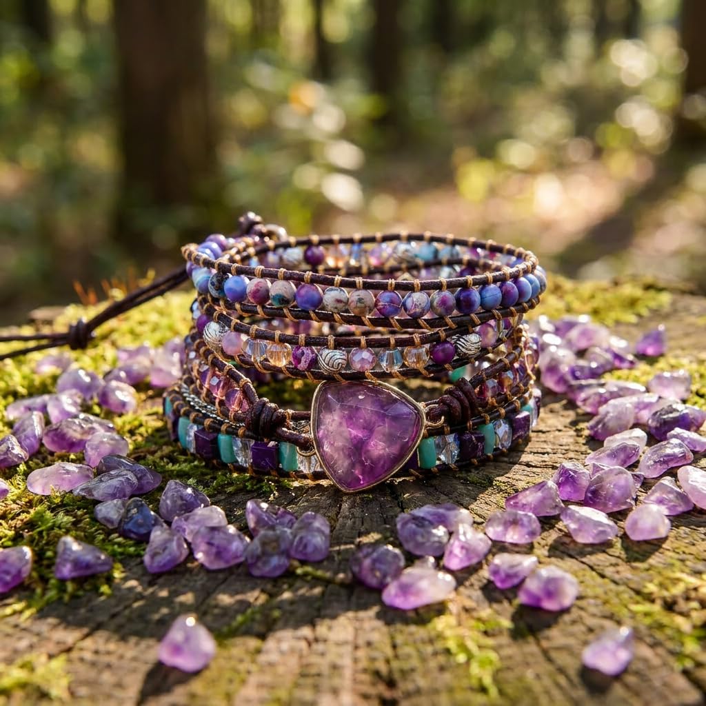 YGLINE Amethyst Healing Bracelet Natural Stone Crystal Bead Wrap Bracelets Collection