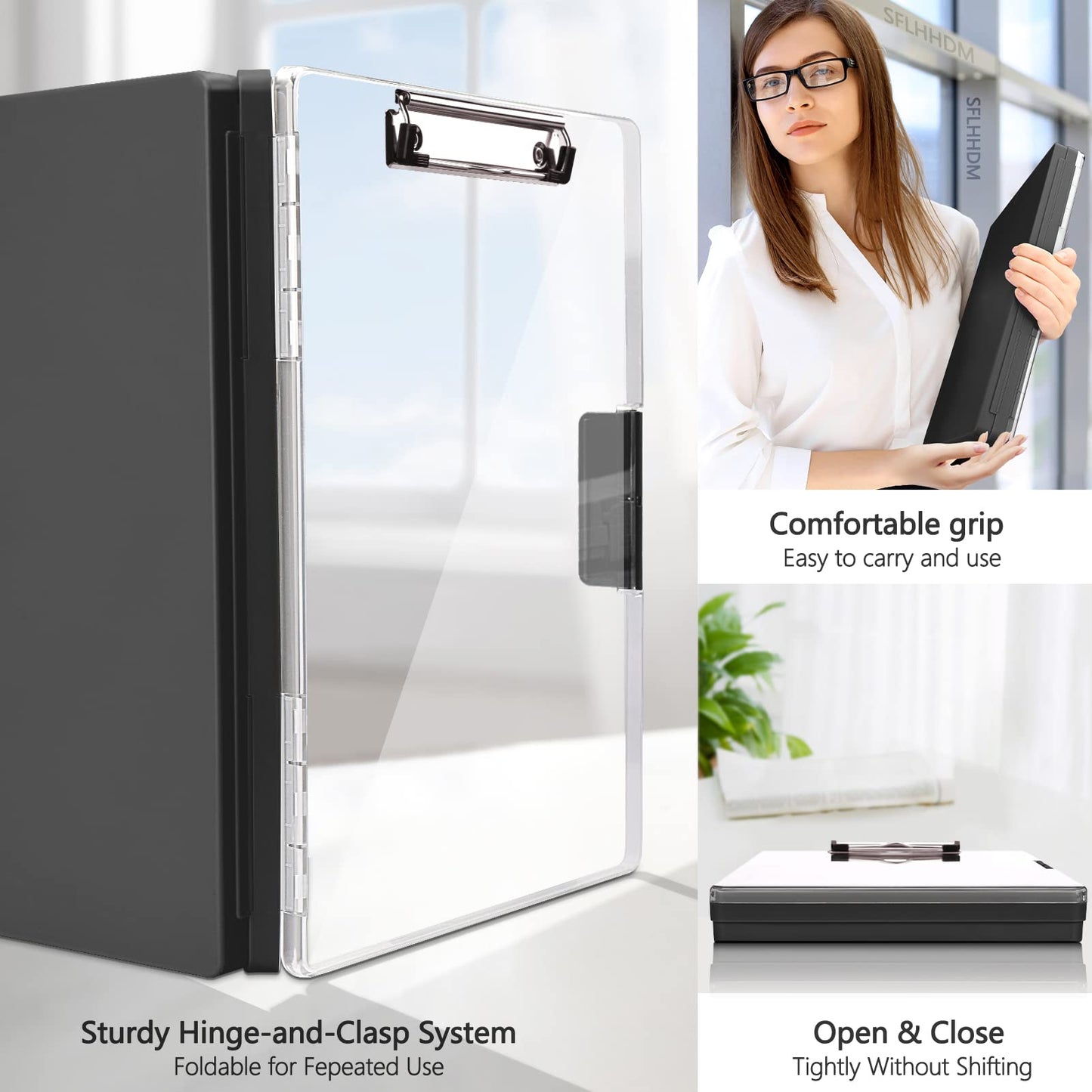 SFLHHDM Clipboard with Storage,Heavy Duty Clip Boards 8.5x11 with 2 Storage Case,Clear Visible Panel Storage Clipboards,Side Opening Nursing Clipboard Folder for Office Supplies-Black