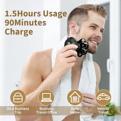 SHPAVVER Head Shavers for Bald Men: 5-in-1 Detachable Electric Razor - IPX7 Waterproof Wet Dry Shaving for Balder - LED Display & Precision Blades Rotary Shavers (Deep Black)