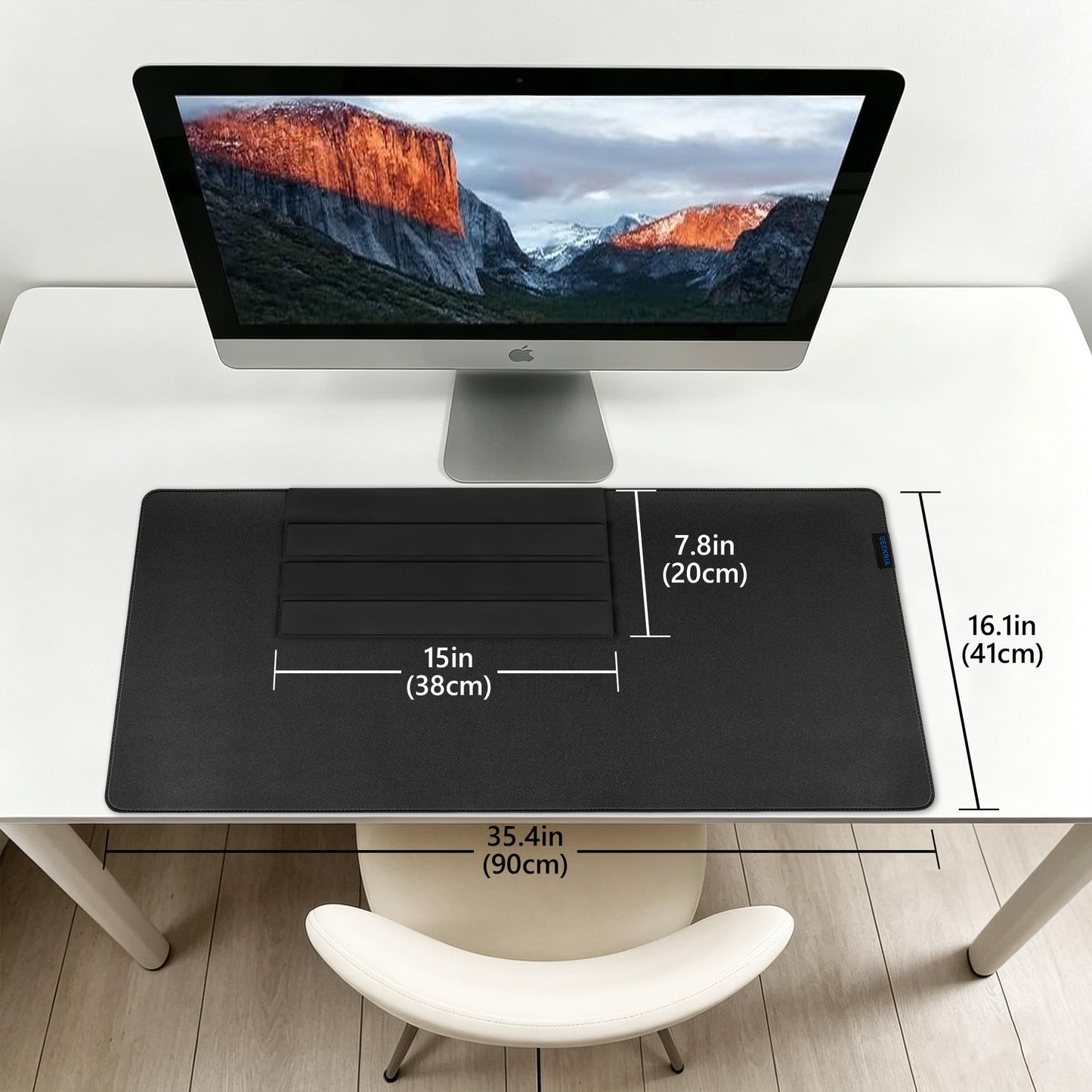 GEEKRIA Leather Desk Pad Protector, Mouse Pad with Dust Cover, Desk Mat, Non-Slip Desk Pad, Waterproof Vegan Leather Desk Blotter Mat, Desk Cover for Office and Home (35.4" x 16.1" Black)