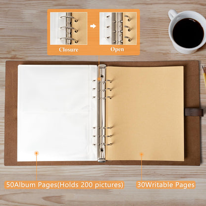 Photo Album 4x6 200 Photos, Genuine Leather Photo Albums with Writing Space with 30 Writing Paper, Travel Family Wedding Kids Graduation Ultrasound Baby Picture Album Scrapbook Photo Album（Flowers）
