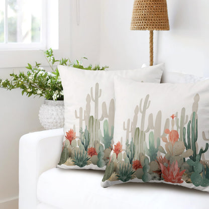 Wnoesat Cactus 16x16 Pillow Covers Set of 2 Tropical Plants Desert Green Succulent Cactus Red Flowers Pillow Case Farmhouse Spring Summer Outdoor Pillowcase for Bed Couch Sofa Living Room Decor