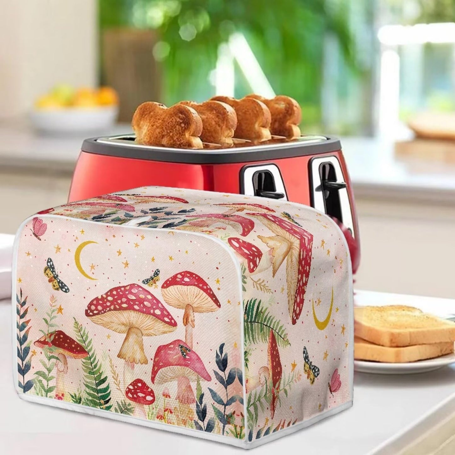 ASQVTIFE 4 Slice Toaster Lid Cover Butterfly Toaster Covers for Kitchen Counter Mushroom Dust Cover for Bread Maker Covers Gift for Mom Wife Friends Greasy Protection Anti Sputtering