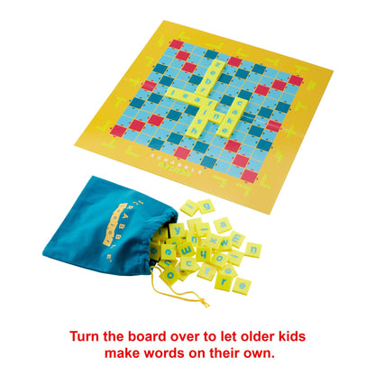 Mattel Games Scrabble Junior Kids Crossword Game with 2-Games-in-1, 2-Sided Game Board for 2 to 4 Players Ages 6 to 10 Years Old