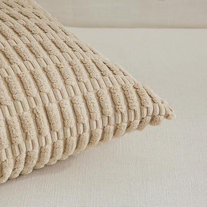 Fancy Homi Tan Lumbar Decorative Throw Pillow Covers 12x20 Inch for Living Room Couch Bedroom, Soft Corduroy Rectangle Solid Cushion Case 30x50 cm, Beige Rustic Farmhouse Boho Home Decor