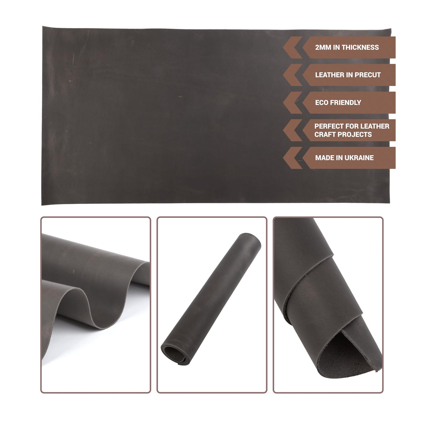 Shkira 12''X24'' Genuine Light Gray Leather Sheets for Crafts - Square - 2.0MM Thick Genuine - Thick Cowhide Pieces Square - Leather Sheet for Arts