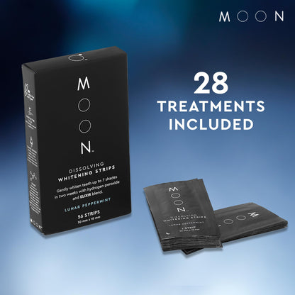 MOON Dissolving Teeth Whitening Strips - Vegan, Easy-to-Use, No Rinse White Strips - Hydrogen Peroxide and Essential Oils Infused Gentle Teeth Whitening Kit - Travel Essentials for Oral Care (56 Ct)