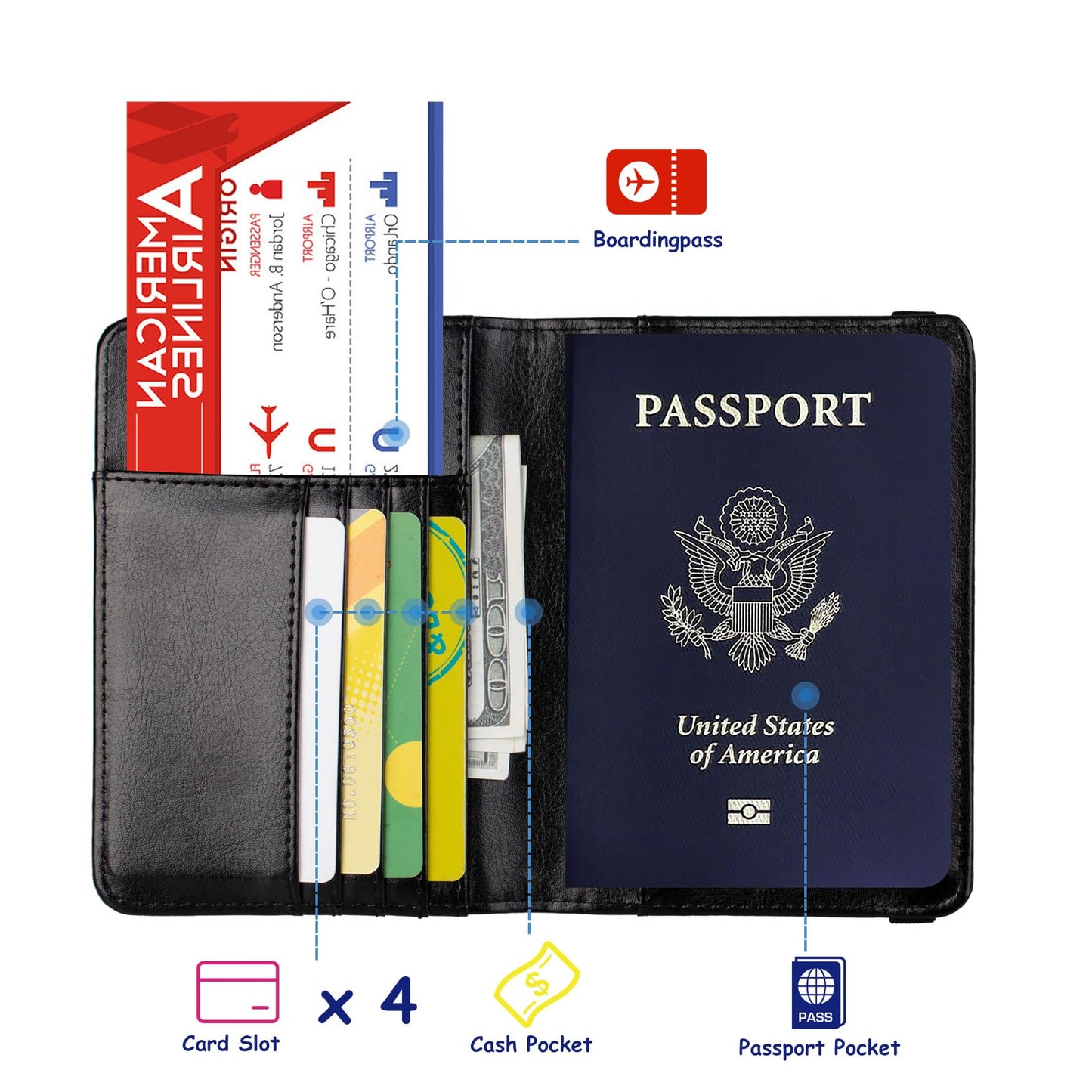 TOURSUIT RFID Blocking Passport Holder for Women Men, Leather Passport Travel Wallet with 3D Metal Badge, Travel Document Holder Cover Accessories (Black)