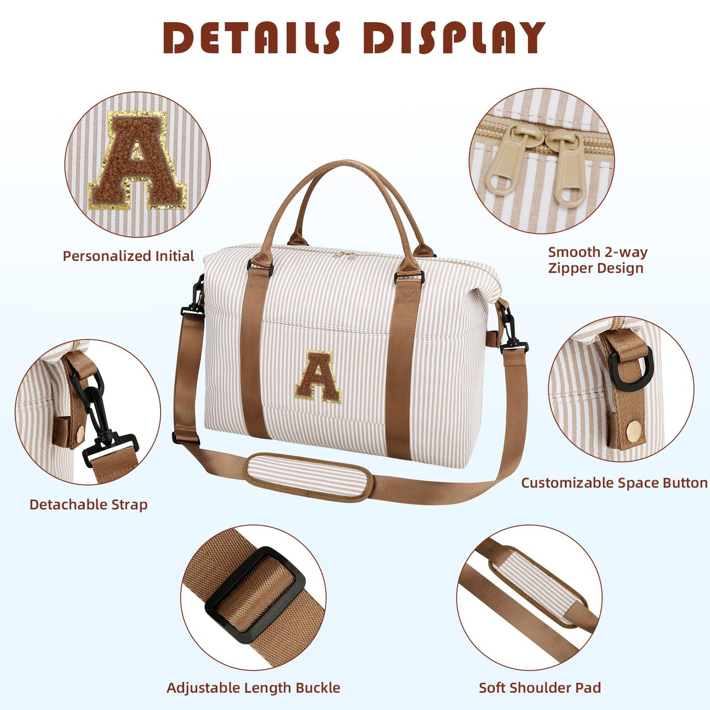 Birthday Gifts for Teen Girl, Personalized Dance Travel Duffel Bag for Girls Women, Cute Initial Overnight Weekender Gym Bag with Makeup Pouch（Khaki,A)
