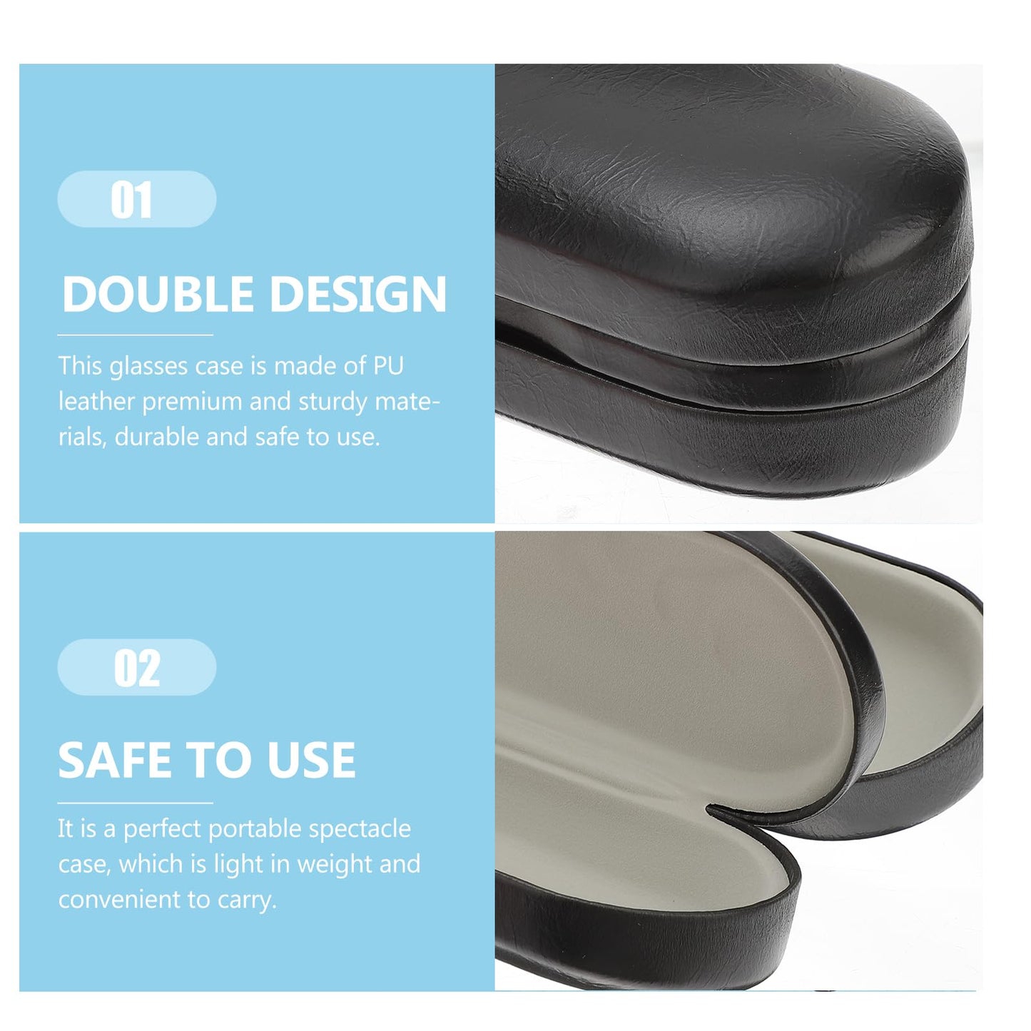 Eyeglass Case, Double Glasses Case Black Leather Eyeglass Box Cases Sunglasses Holder Box Portable Organizer for Men Women(Not Suitable for Oversized Glasses)