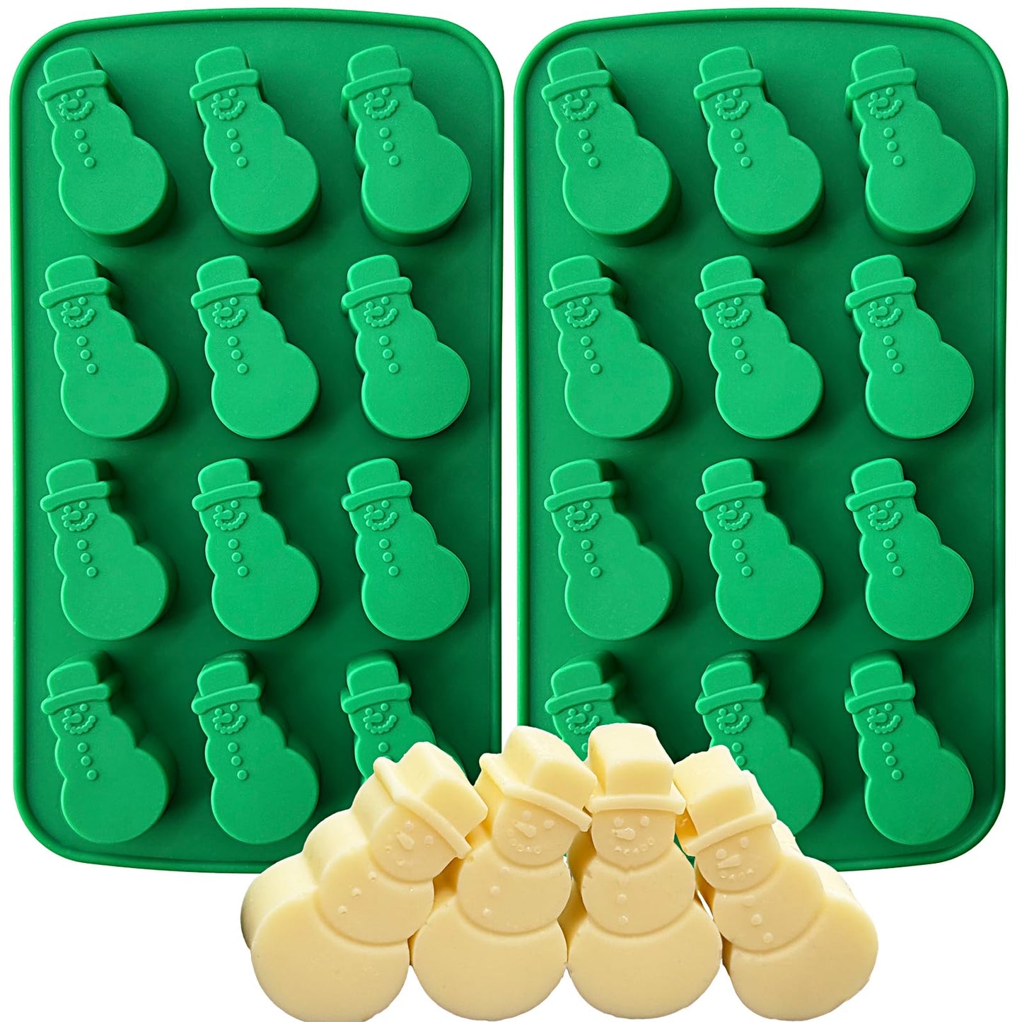 Snowman Chocolate Mold, 12 Cavities Christmas Silicone Candy Mold Snowman Ice Cube Molds for Chocolate Candles Jello Ice Candy Desserts Making