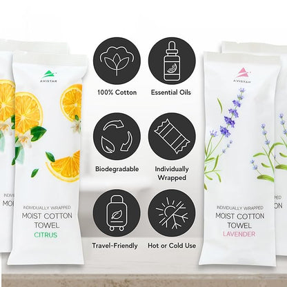 60 Hot or Cold Wrapped Moist Towels – 9'' x 9" Moist Towelettes Individually