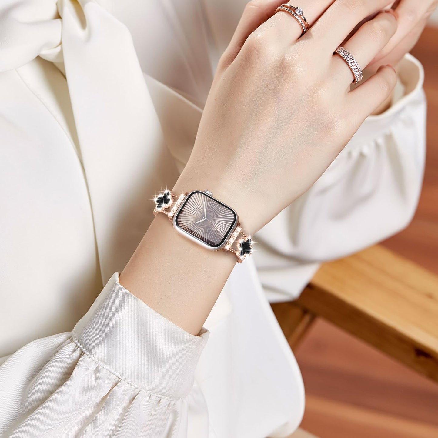 SOLOLUP Leather Band Compatible with Apple Watch Bands for Women 40mm 41mm 42mm 38mm,Dressy Slim Thin Cute Bracelet with Bling Buckle Metal Link Chain Band for iWatch 11 10 9 8 7 6 5 4 3 SE 3/2/1