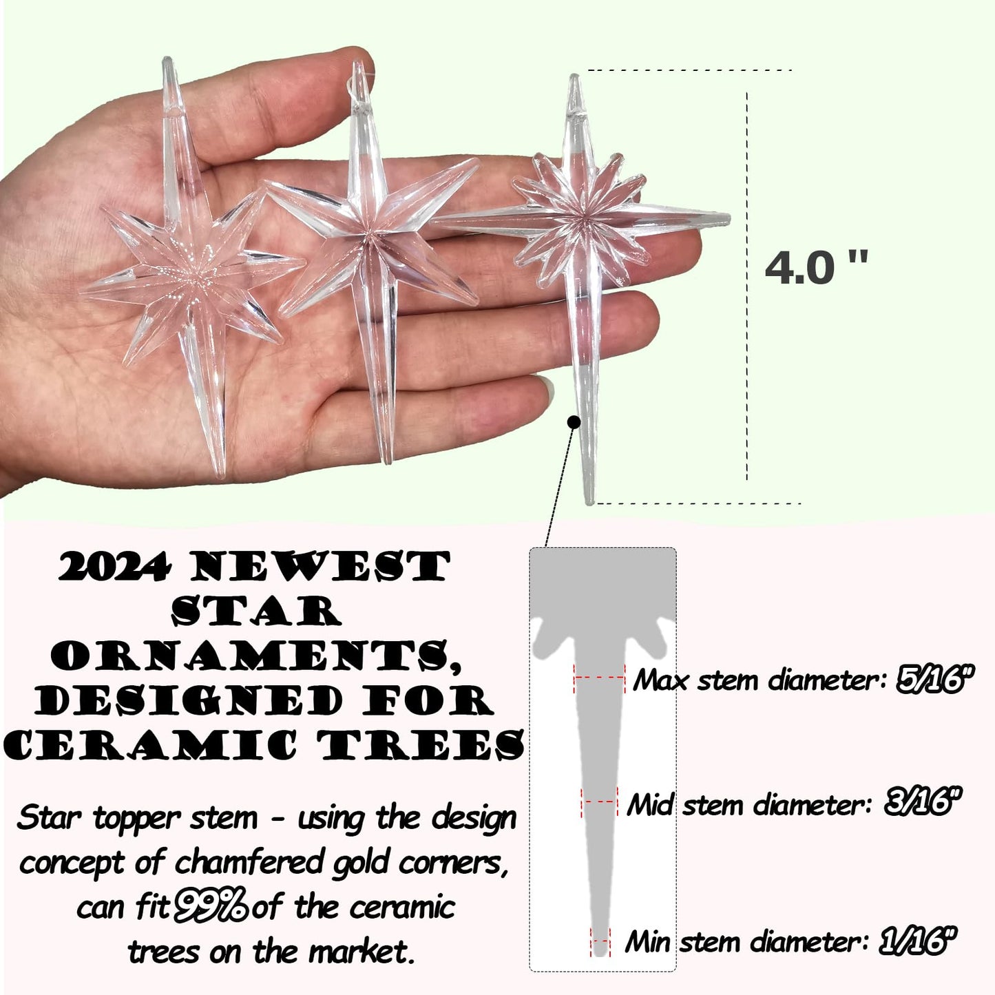 21Pack Star Topper Ornaments for Replacement Ceramic Christmas Tree - Clear White Plastic Modern Stars Hanging Decor Accessories