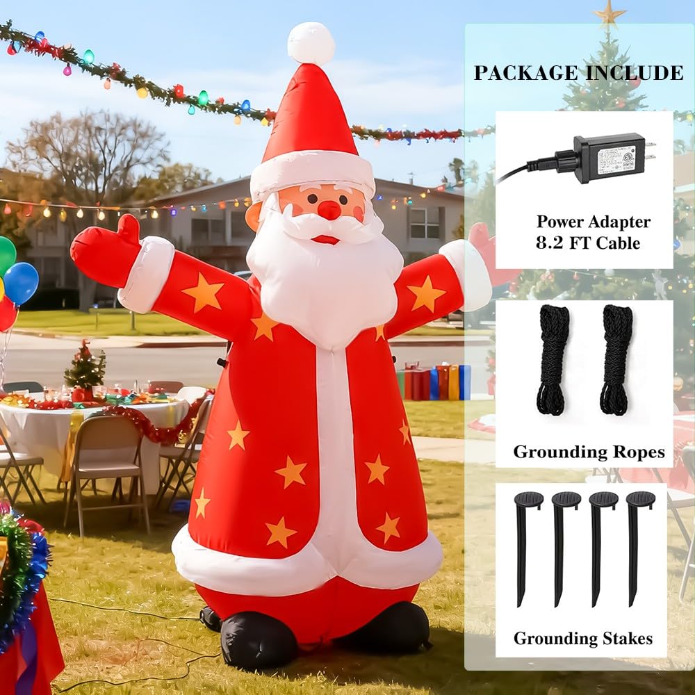 8FT Christmas Inflatables Santa Claus Outdoor Yard Decorations, Christmas Blow up Santa with LED Lights, Winter Outside Decor for Holiday Party Patio Garden Lawn, Xmas New Year Kids Gifts (Santa)