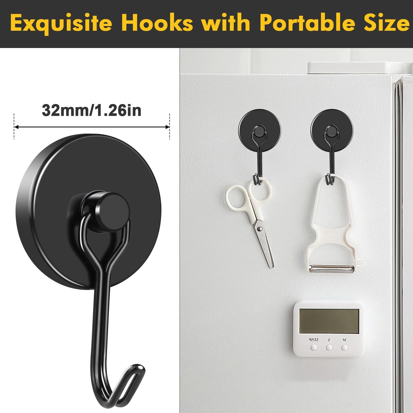 MIKEDE Black Magnetic Hooks Heavy Duty 120LB+ Swivel Swing Strong Magnetic Hooks Cruise Neodymium Hook Magnets for Hanging Home Workplace Metal Door Office and Garage - Pack of 6