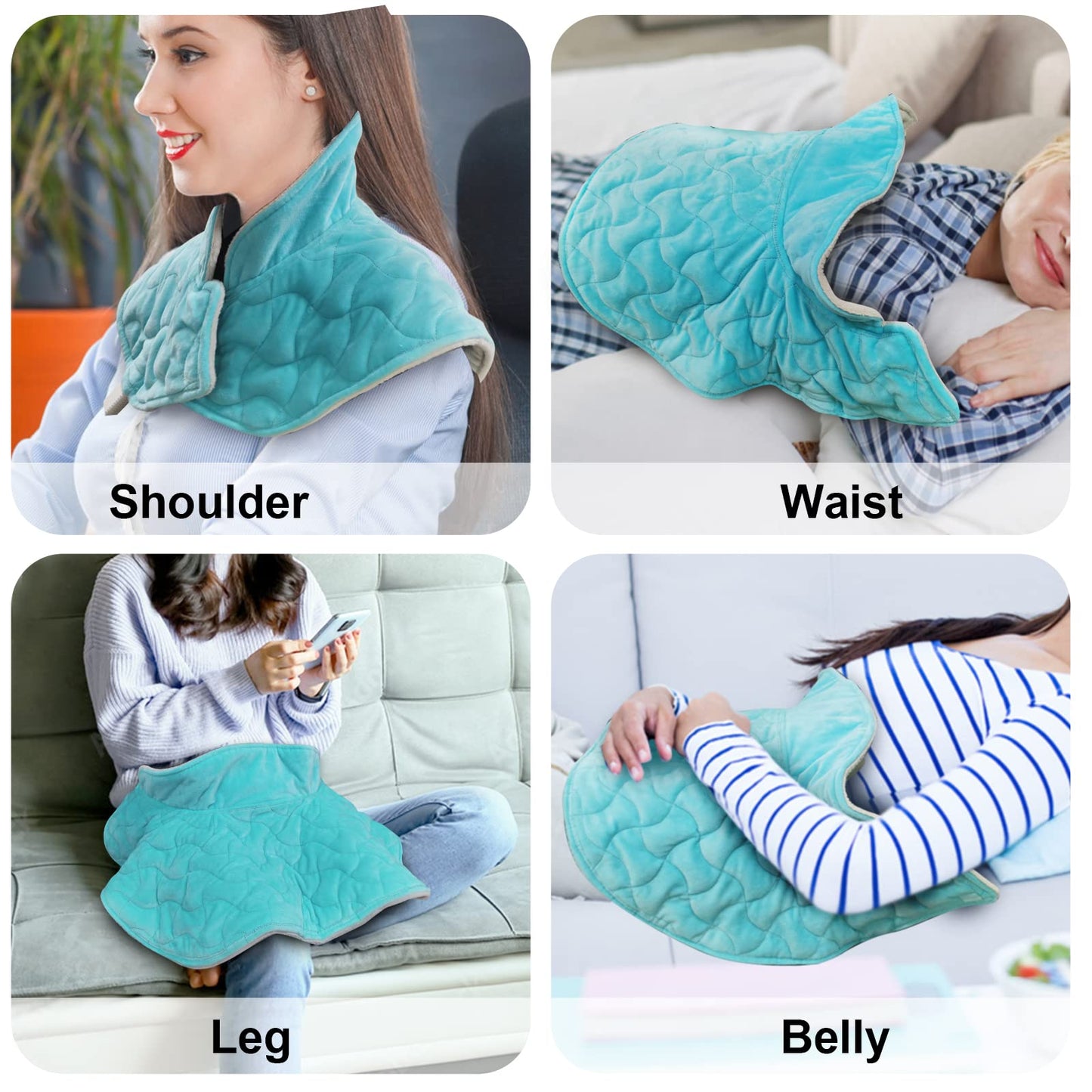 GOQOTOMO Full Weighted Electric Heating Pad for Back/Waist/Abdomen/Shoulder/Neck Pain and Cramps Relief - 2.3 lb Weighted with Auto-Shut Hot Heated Pad(12 * 24", LB002) Blue&White Grid
