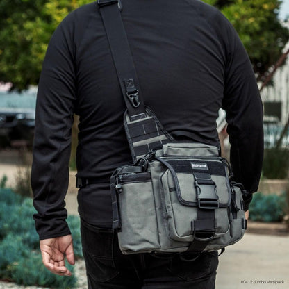 MAXPEDITION Jumbo Versipack (Wolf Gray) 7.4L Tactical Crossbody Sling Bag for EDC, CCW Concealed Carry, Survival, Includes Ergonomic 2" Strap with Comfortable Pad, 0412W