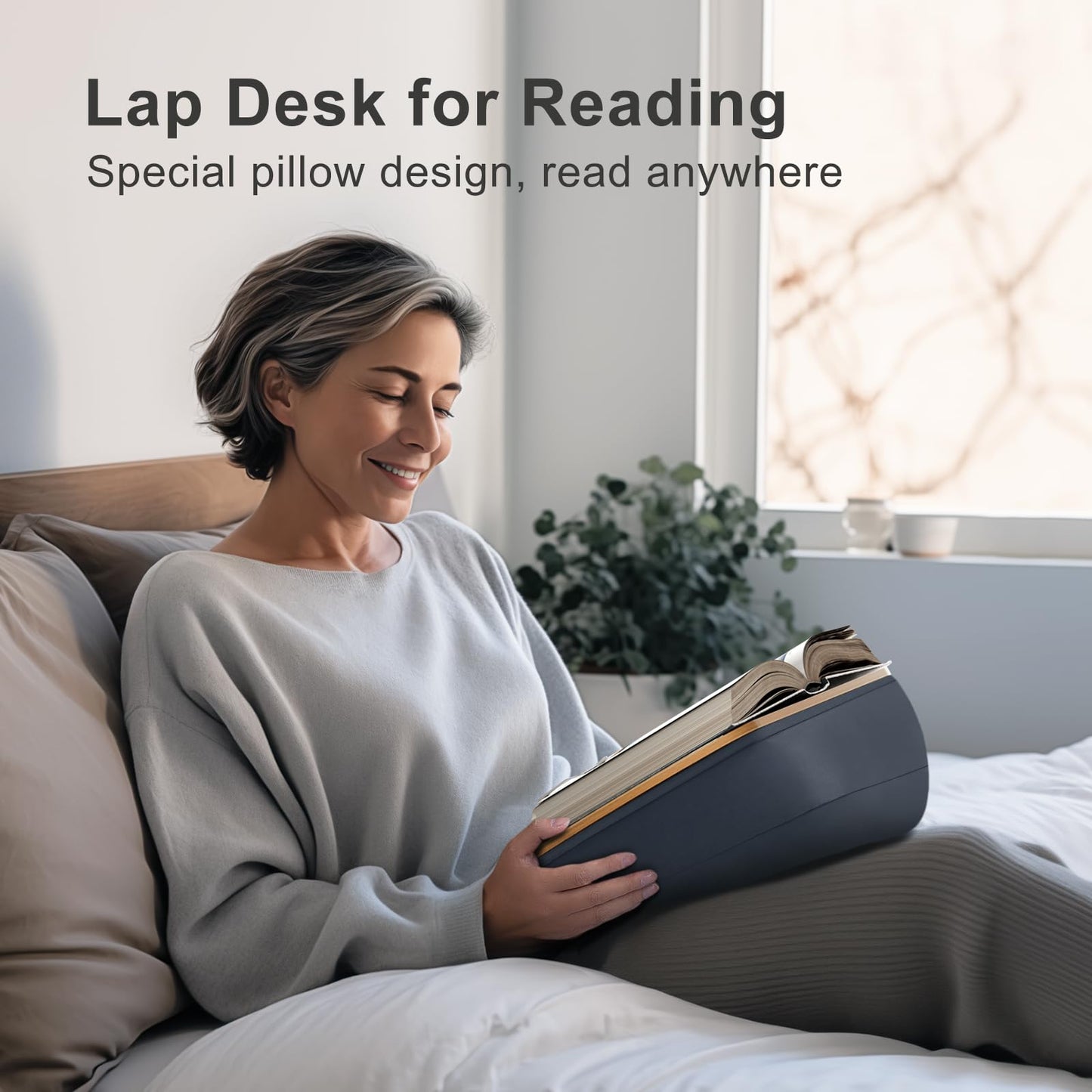 ERGONOV Lap Beanbag Book Stand for Hands Free Reading Comfortable Reading Pillow Stand Minimize Neck Strain Perfect Idea for Book Lovers in Dorm Room or Anywhere Else with Bookseat(Gray)