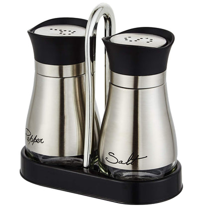 Lonffery Salt and Pepper Shakers Set, Stainless Steel Salt Containers with Glass Bottle for Table, RV, Camp, BBQ, Set of 2