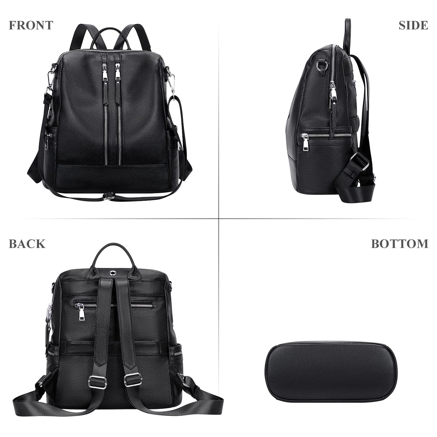 ALTOSY Genuine Leather Backpack Purse for Women Convertible Shoulder Bag Crossbody Bag Elegant Casual Daypacks (S77 Black)