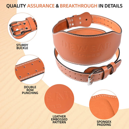 Leather Weight Lifting Belt, 4”& 6”Padded Lumbar Back Support, 10 Adjustable Holes, Gym Weight Belt Ideal for Deadlift, Powerlifting, Bodybuilding and Squat (6-Inch Brown, M (22"-28"))