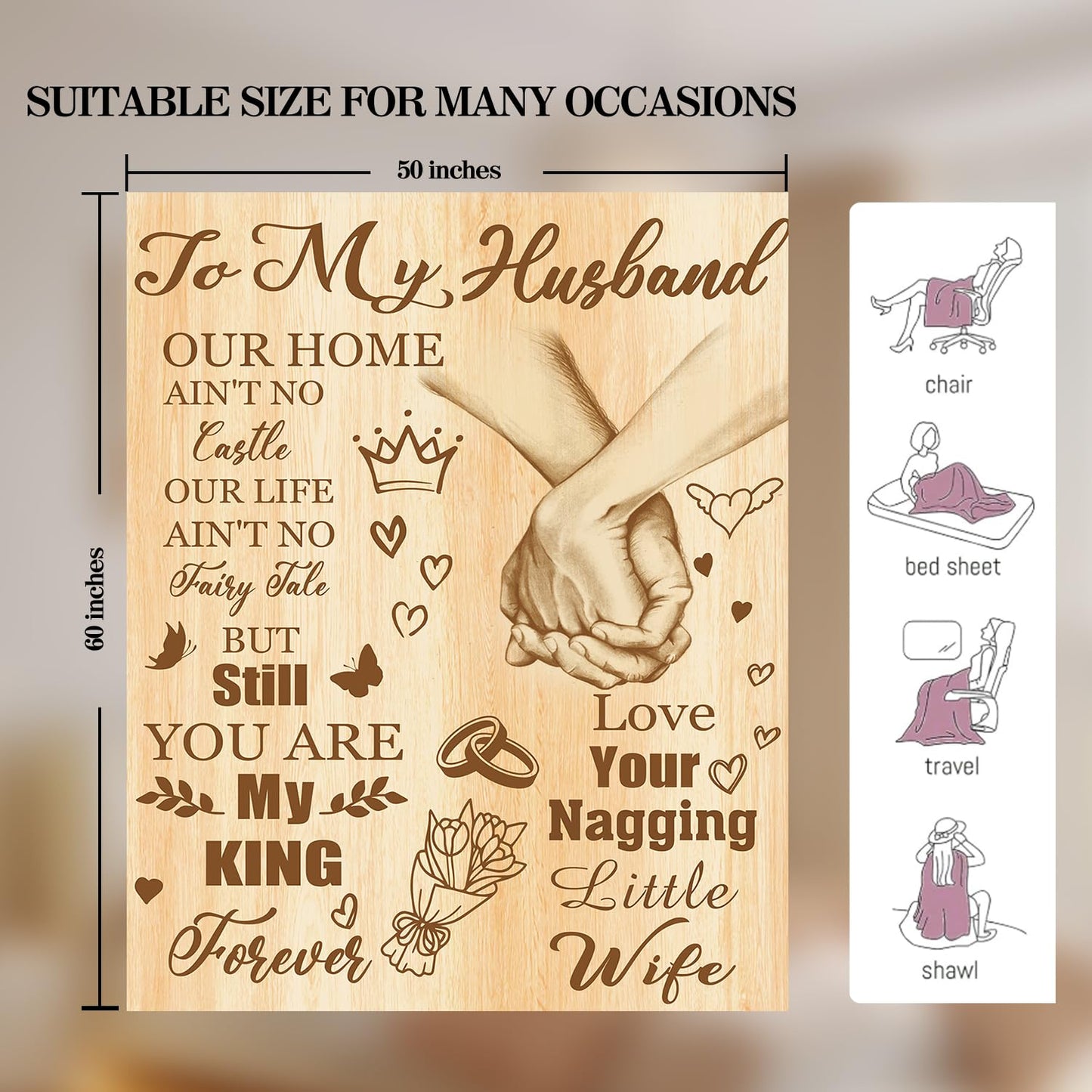 Anniversary for Husband from Wife - Romantic Healing Thoughts Blanket for Men, Perfect Husband Birthday Gift Ideas(Father's Day, Valentine's, Christmas, Wedding Gift Idea) 60"x50"