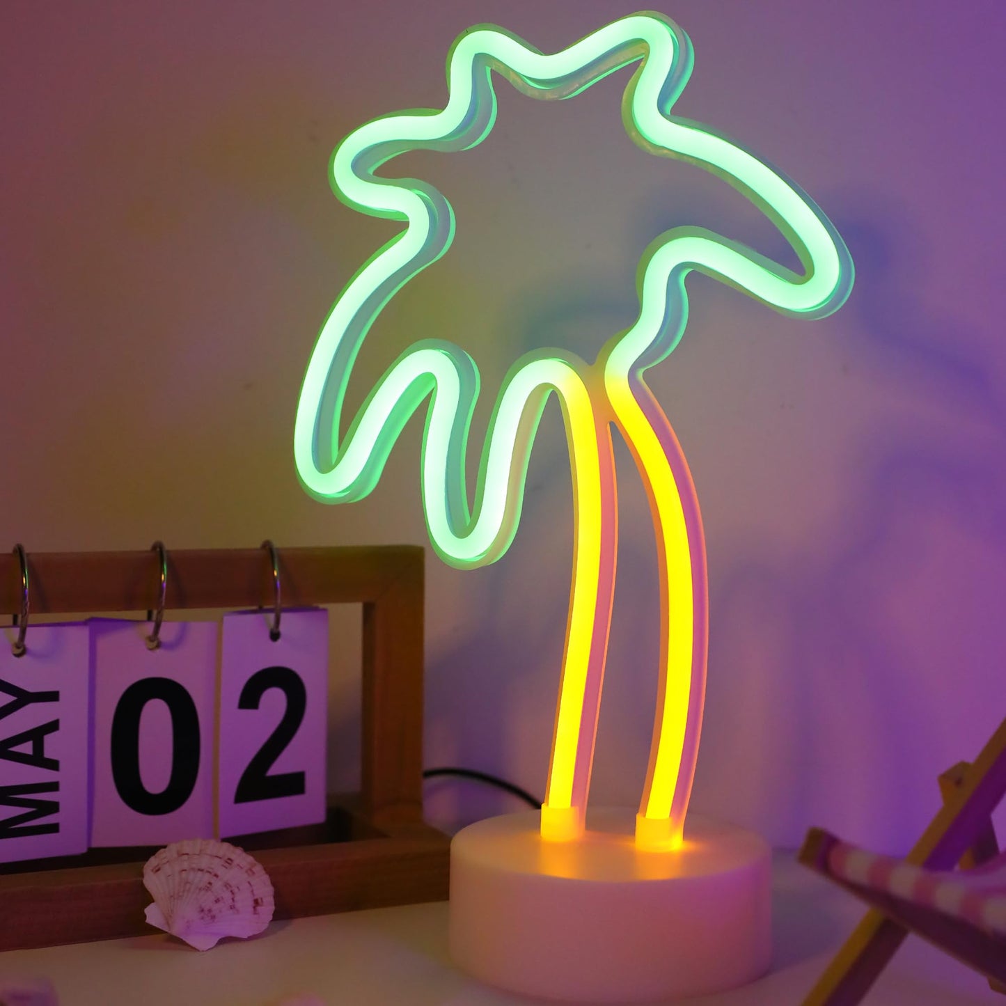 ENUOLI Coconut Palm tree Neon Signs LED Battery Operated USB Powered Neon Light with Holder Base for Party Supplies Girls Room Decoration Accessory for Luau Summer Party Children Kids Gifts