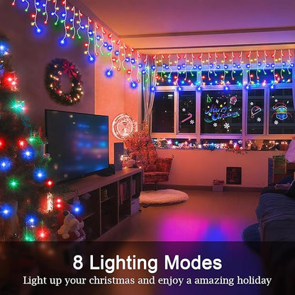 65 FT 640 LED Christmas Lights Outdoor Decorations Clear Wire String Lights Plug in 120 Drops 8 Modes Memory Timer Connectable Curtain Fairy Lights Waterproof for Holiday Wedding Party-Multicolored