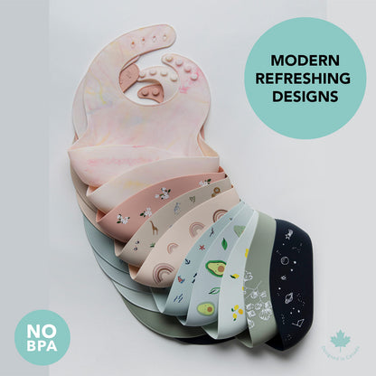 Loulou Lollipop Soft, Waterproof Silicone Feeding Bib for Babies and Toddlers 3 to 36 Months, Easy to Clean, Adjustable Fit and Catch-All Pouch - Safari