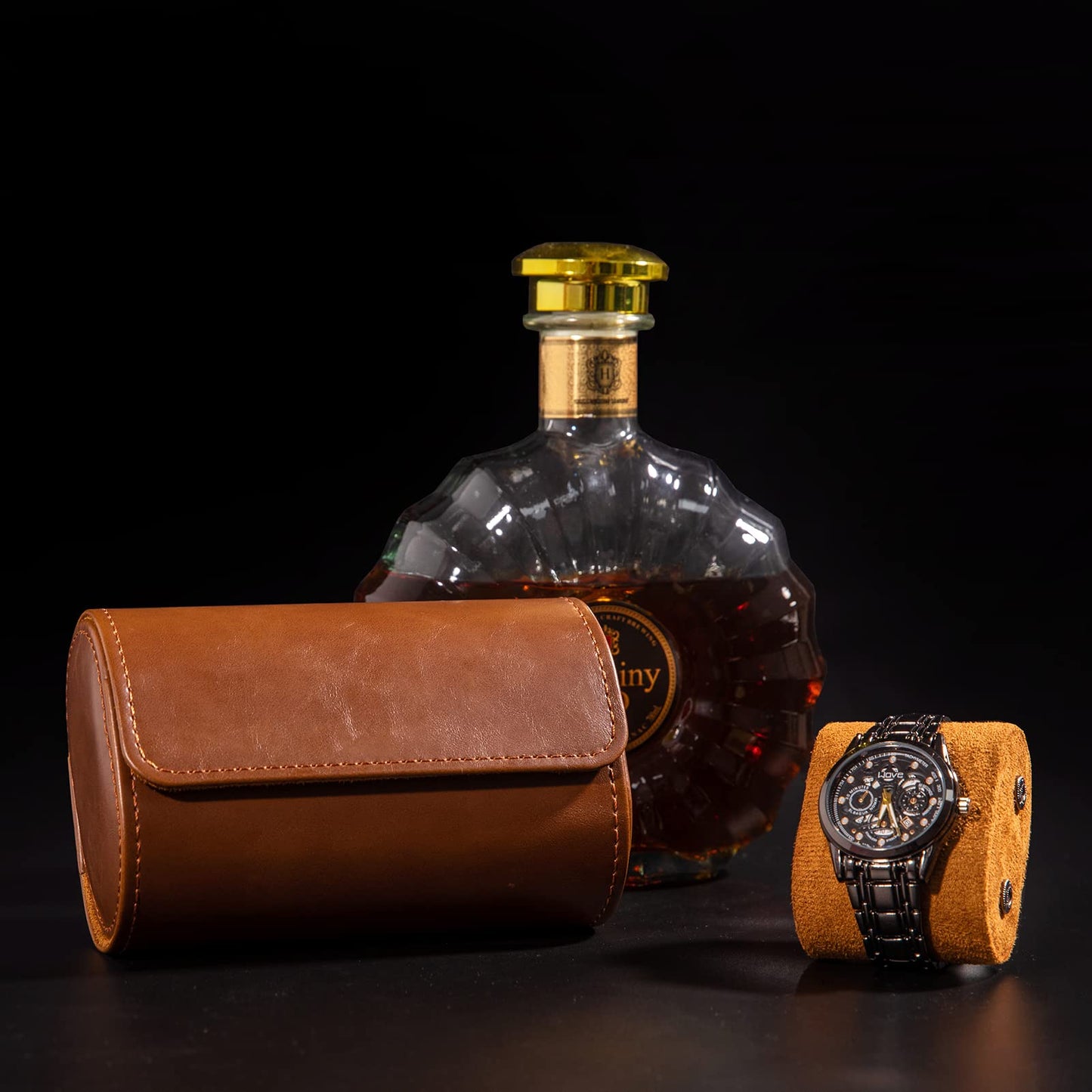 MR.OKAY 2 Watch Travel Case-Classic Leather Watch Case With Superb Texture.Portable Watch Roll Or Organizer For Storage And Display. Best Travel Gift for Men,All Handcrafted By Artisans.