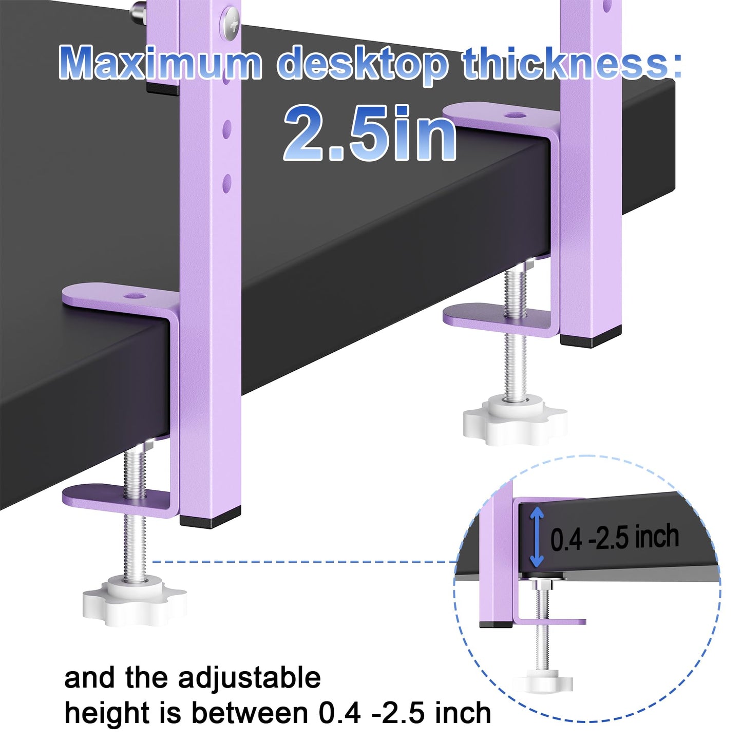 OUTIOE 2-Tier Desk Shelf, Expandable Under Desk Storage, Clamp on Desk Shelf, Desktop Accessories for Offices, Study Rooms, and Game Rooms (Purple)