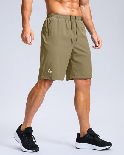 G Gradual Men's Athletic Running Shorts with Zipper Pockets Quick Dry 7"/ 5"/ 9" Workout Gym Shorts for Basketball Hiking(Dusty Khaki,9M)