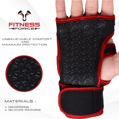 FITNESS FORCE Ventilated Weightlifting Gloves Workout Gloves for Men & Women with Built-in Wrist Wraps Fingerless Gym Gloves for Men Perfect for Exercise Fitness, Weight Lifting, Cross Training