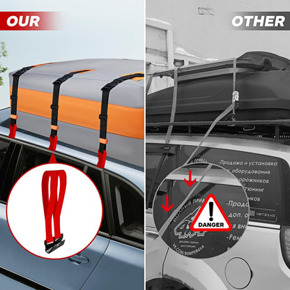 6 Rooftop Cargo Tie Down Hook Straps-Secure Any Car Roof Bag, Roof Rack Cargo Carrier,or Car Top Carrier,Durable and Solid, No Roof Rack Required, Compatible with Most Cars - Registered Patent (red)