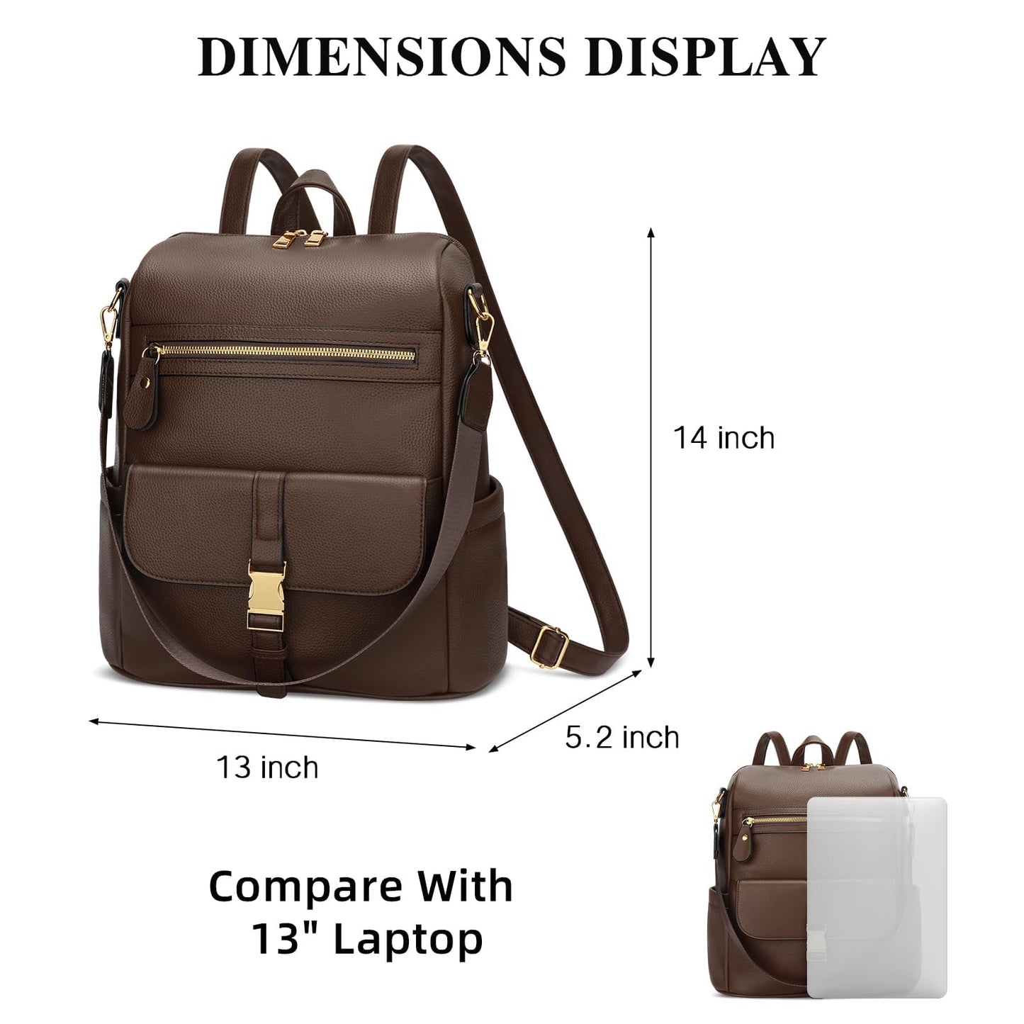 KKXIU Backpack Purse for Women - PU Leather Ladies Backpack for Daily with Anti-Theft Lock Pocket, Small Daypack with Luggage Strap & Water Bottle Pockets (Coffee)